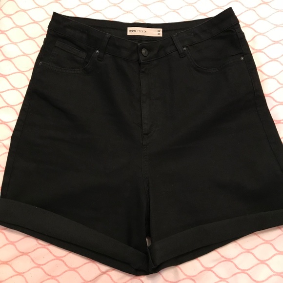 ASOS Curve Pants - ASOS Curve High Waist Black Denim Bermuda Shorts